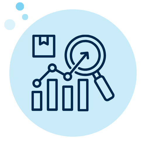 Customer demand graph with magnifying glass