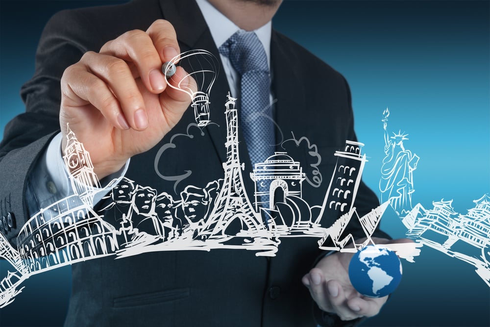 FirstStreet Image of businessman hand draws things around the world