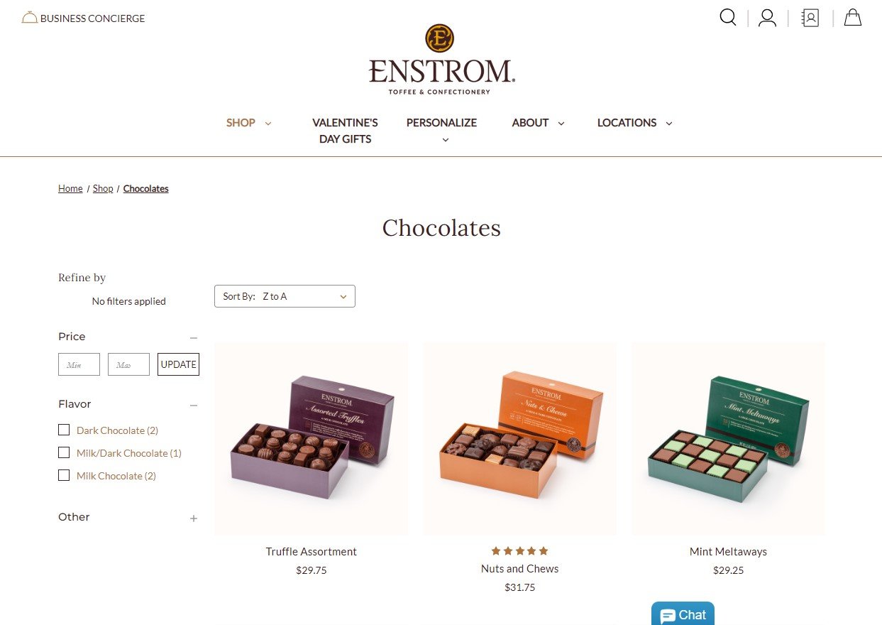 Enstrom Candies Product List Page